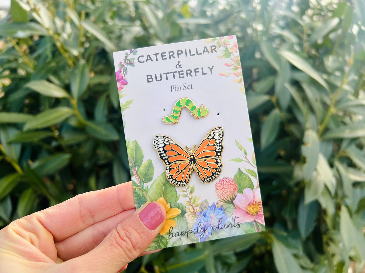 Monarch Butterfly & Caterpillar Pin Gift Set, Transformation