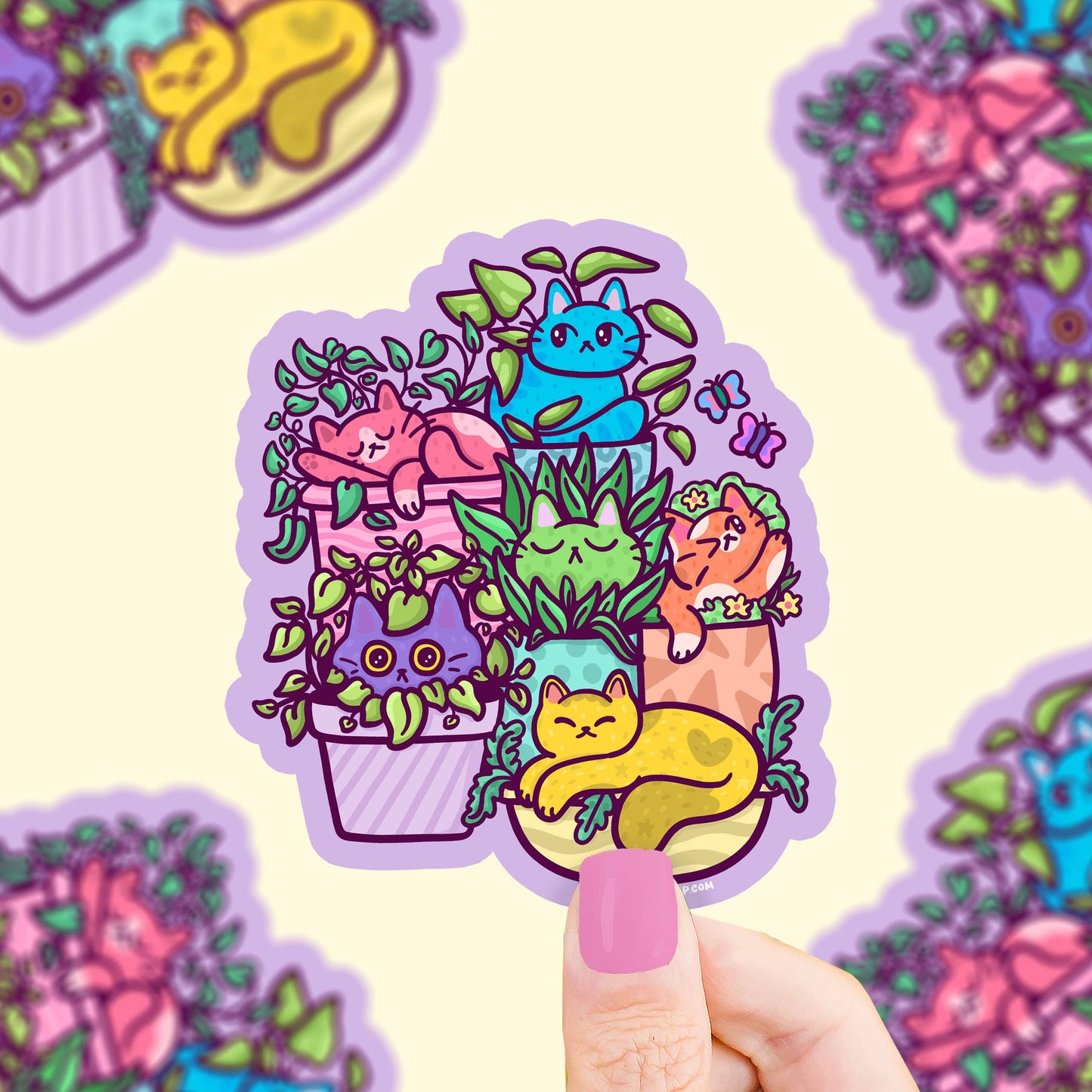 Cat Planters Springtime Floral Nursery Kitty Vinyl Sticker