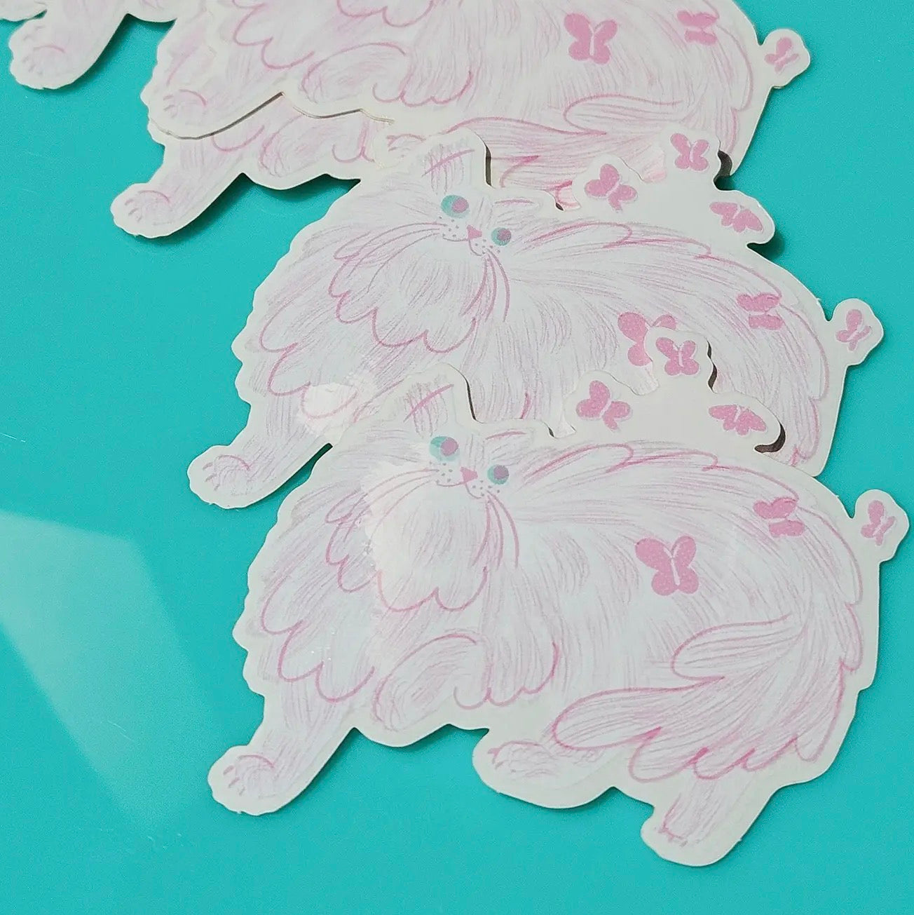 Pink butterfly cat clear sticker