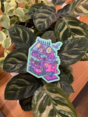 Nighttime greenhouse cat sticker