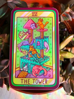 The tower cat tarot sticker
