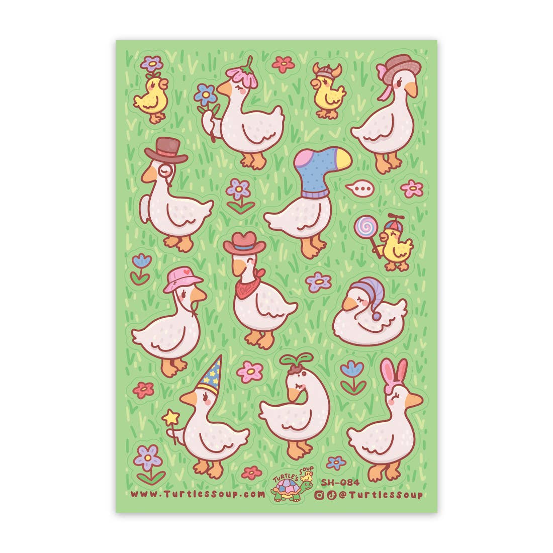 Ducks with Hats Floral Spring Animals Glitter Sticker Sheet