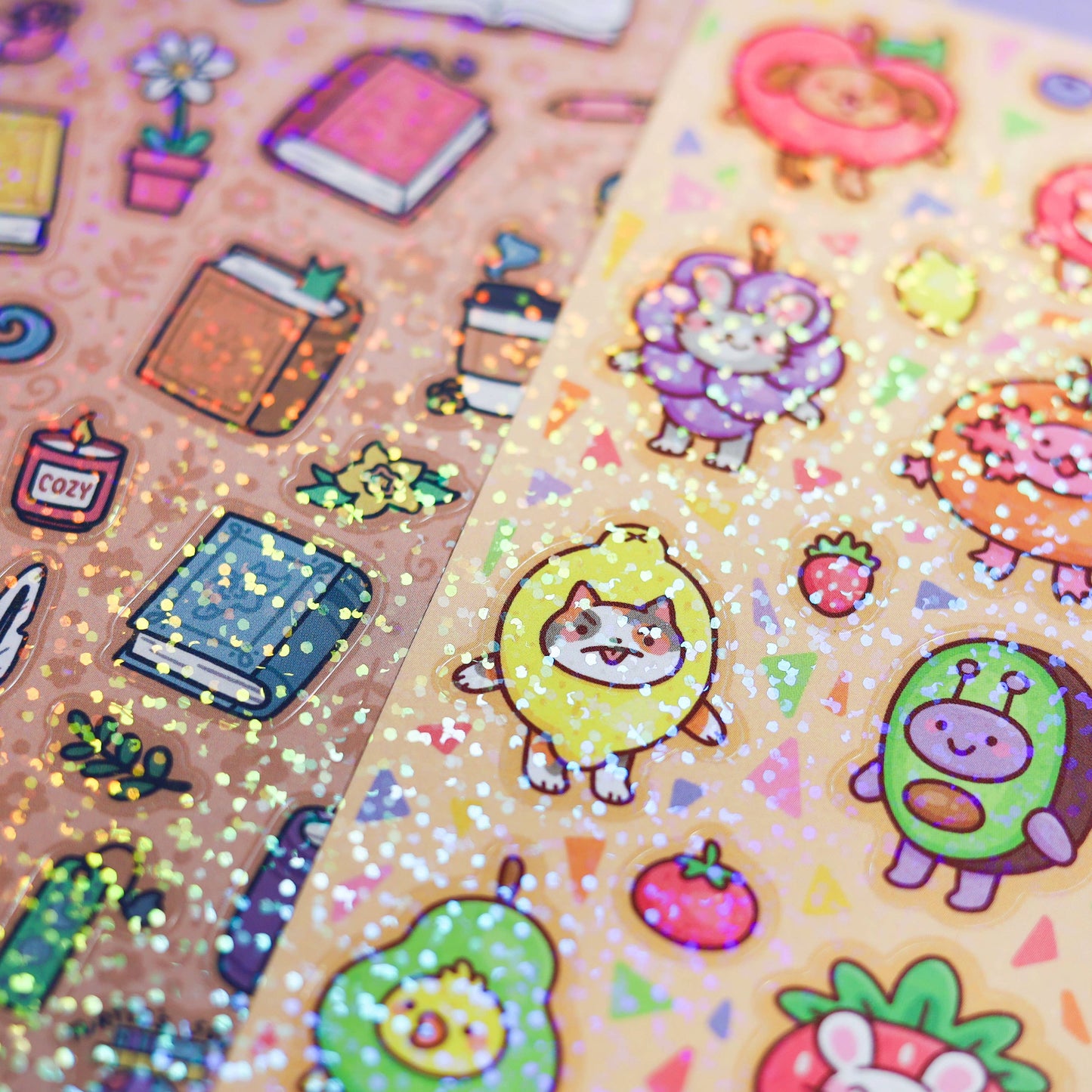 Ducks with Hats Floral Spring Animals Glitter Sticker Sheet