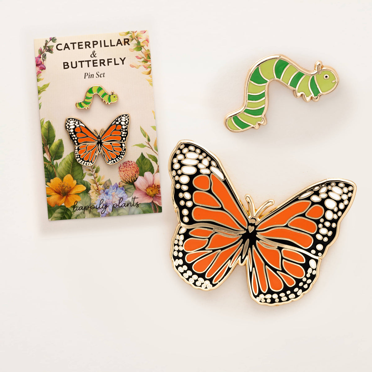 Monarch Butterfly & Caterpillar Pin Gift Set, Transformation