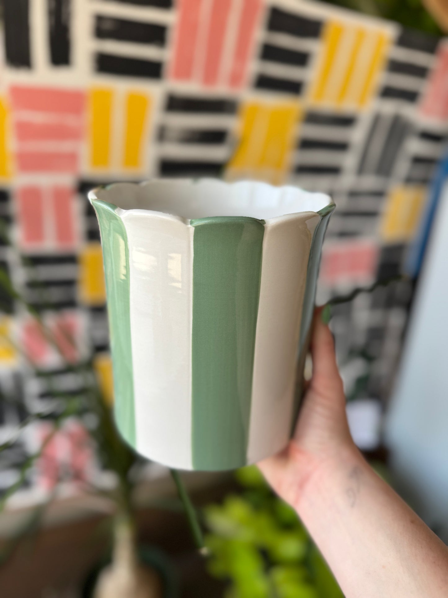 Green Striped Scallop Pot