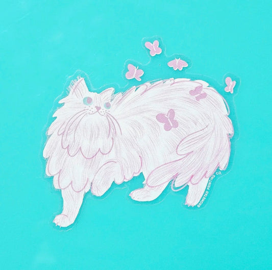 Pink butterfly cat clear sticker