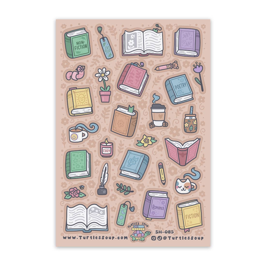 Books and Things Bookish Reader Cute Glitter Sticker Sheet