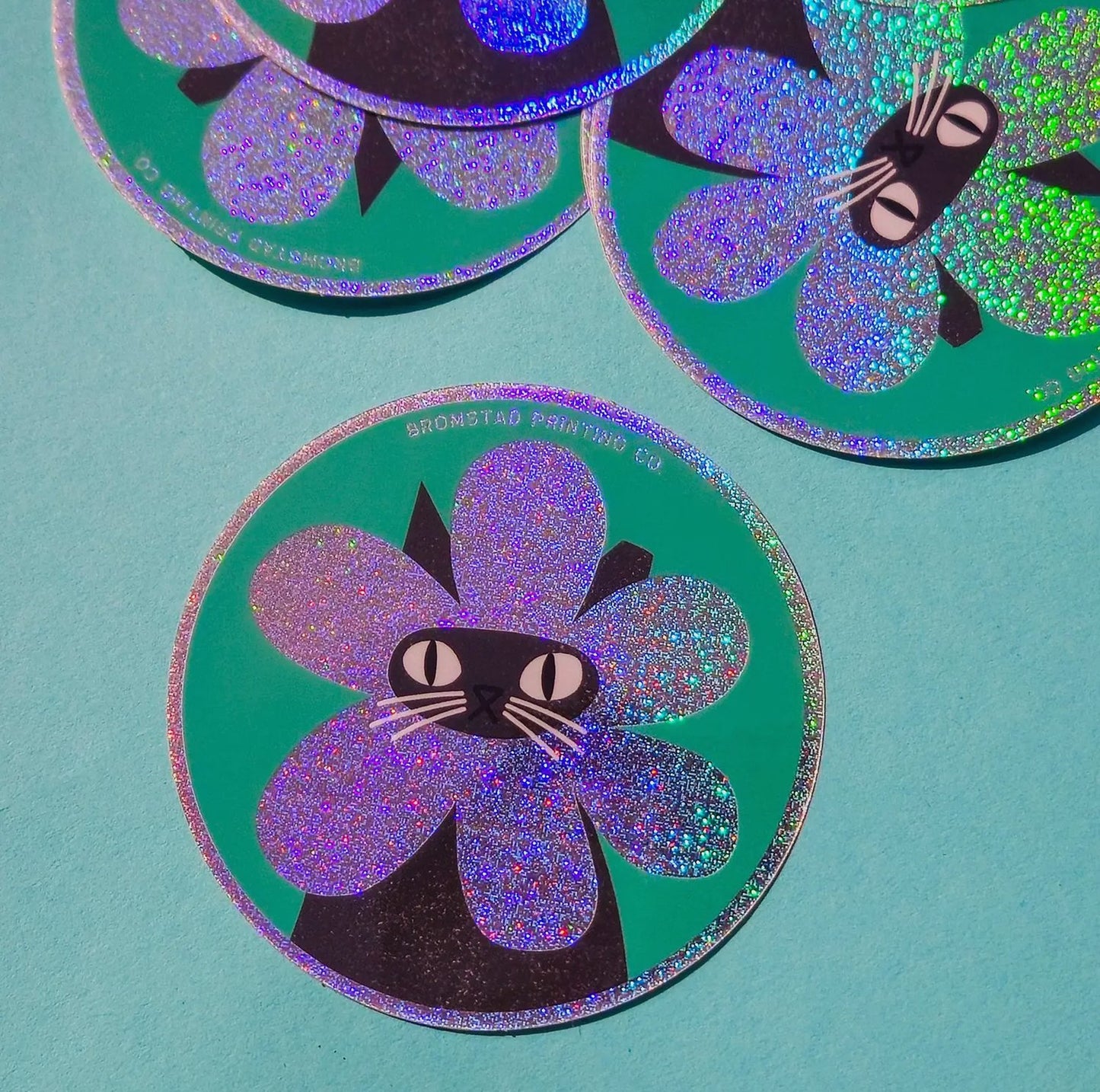 Cat bloom holographic sticker