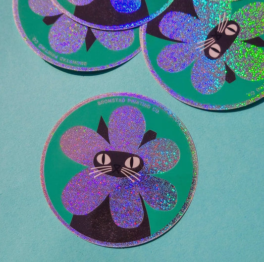 Cat bloom holographic sticker