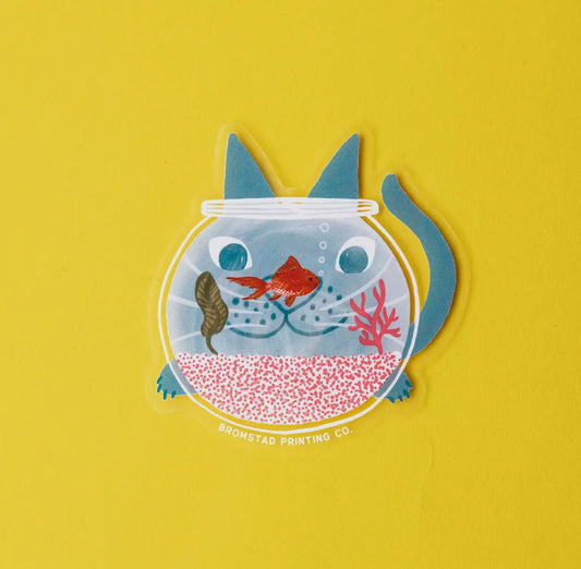 Cat with fishbowl sticker