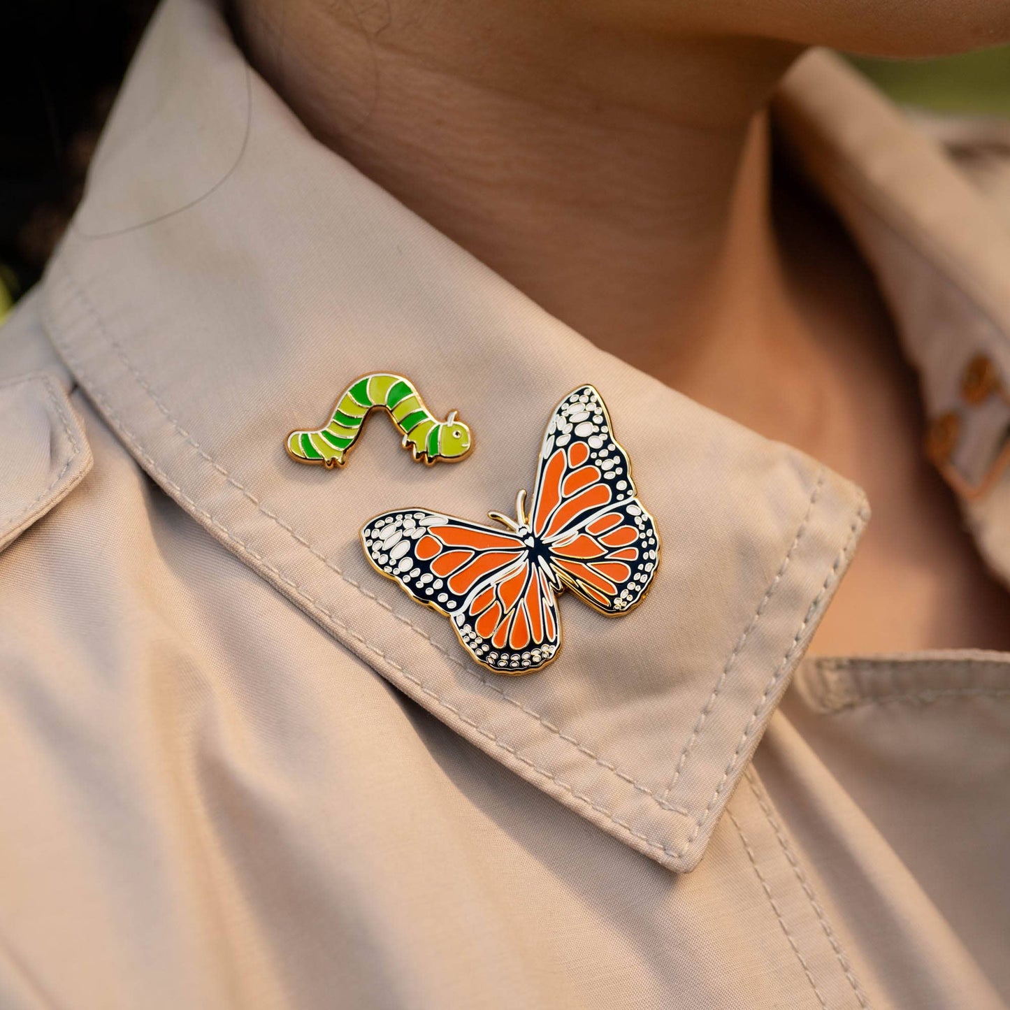Monarch Butterfly & Caterpillar Pin Gift Set, Transformation