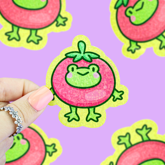 Happy Tomato Frog | Glitter | Holo | Fruits | Vinyl Sticker