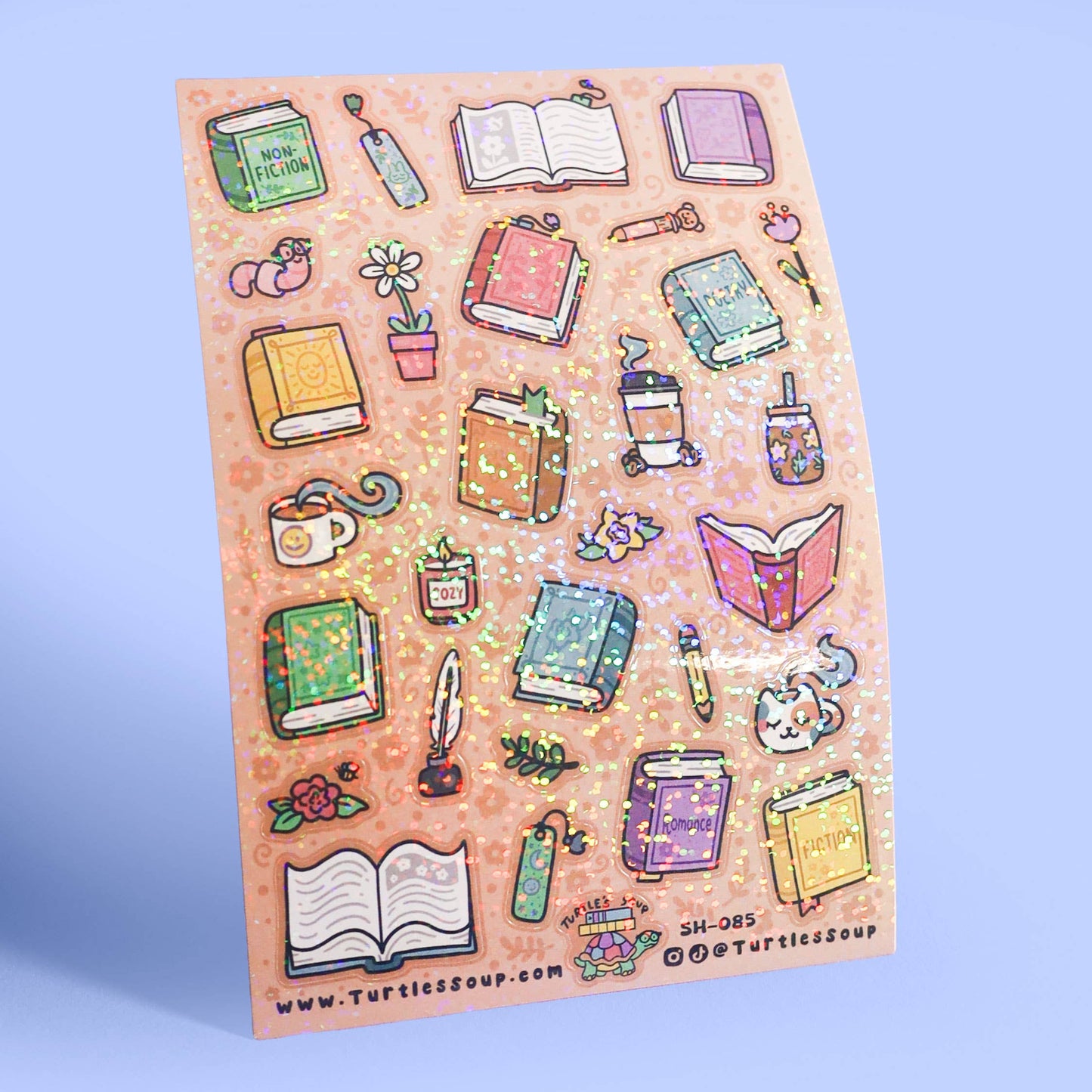 Books and Things Bookish Reader Cute Glitter Sticker Sheet