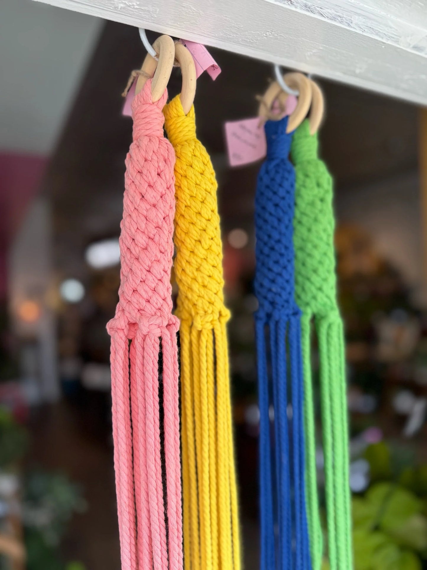Woven top macrame hangers